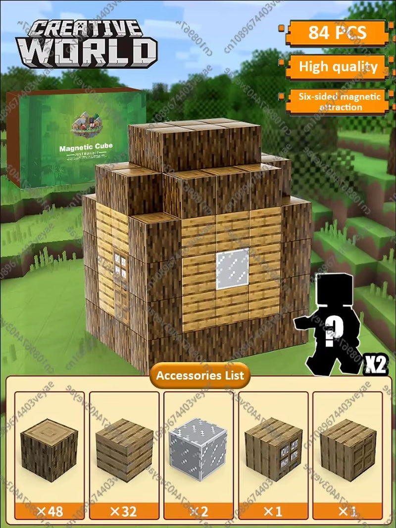 Magnetic Building Blocks Mine World Magnet Cube Set for Boy Girl Kid Age 3+ DIY Model Children Stem STEM Sensory Toy Gift