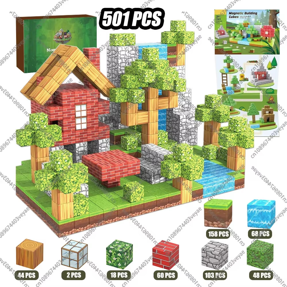 Magnetic Building Blocks Mine World Magnet Cube Set for Boy Girl Kid Age 3+ DIY Model Children Stem STEM Sensory Toy Gift