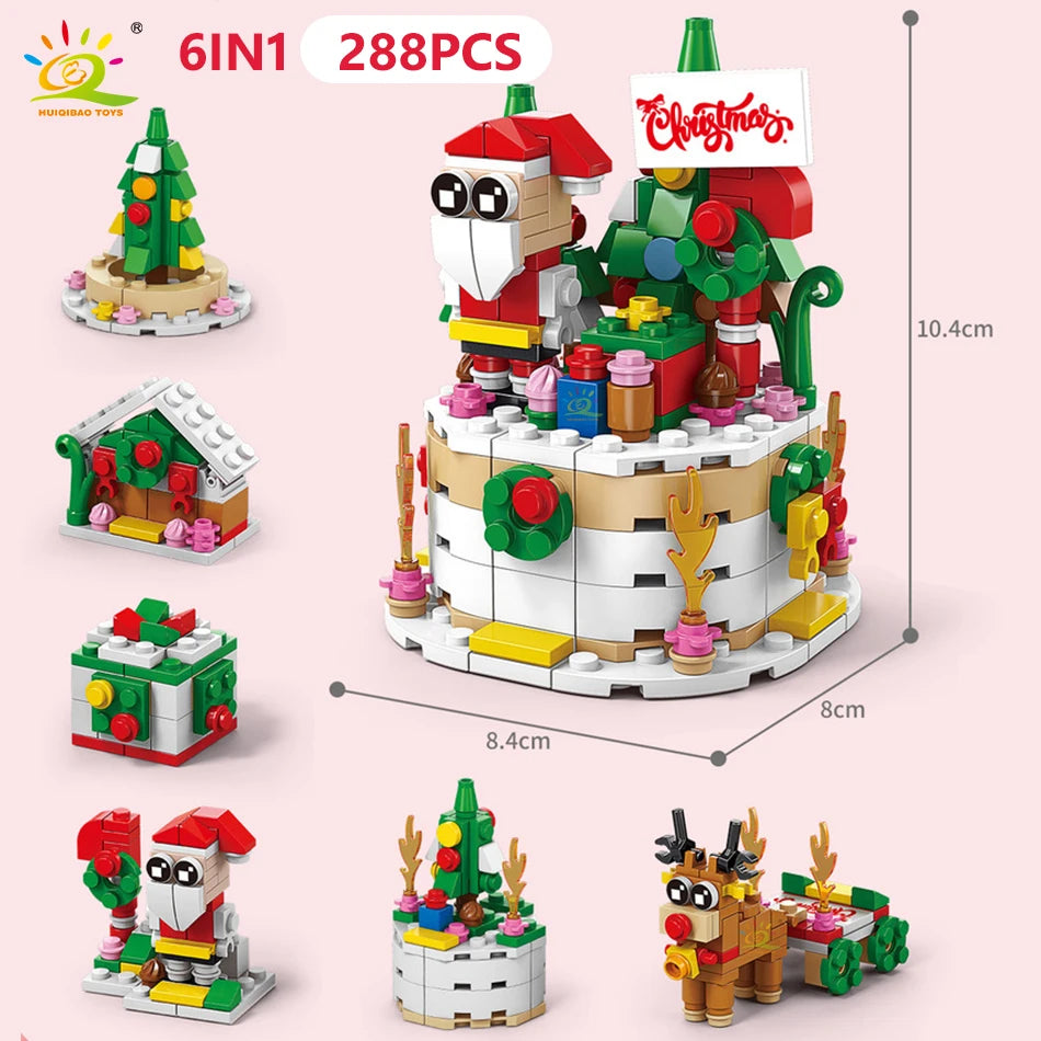 HUIQIBAO 6IN1 Christmas Elk Deer Santa Claus Building Blocks City Snow House Xmas Tree Bricks Set Toys for Children Kids Gift