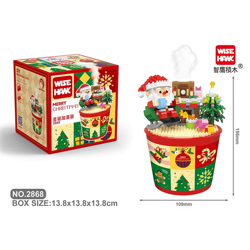 Mini Blocks Christmas Santa Claus Model Micro Bricks Building Toys for Kids Gift Atomizing Humidifier Game